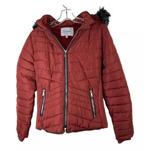 Snobbish Collection Womens Puffer Jacket SZ M Zip Hood Burnt orange
